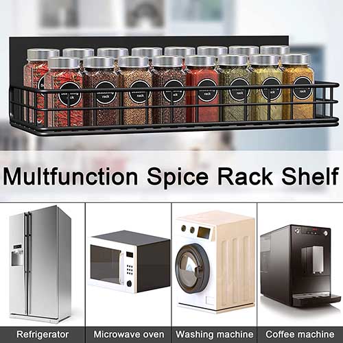 4 Pack Magnetic Spice Rack Organizer, Space Saver for Refrigerator and  Microwave Oven, Metal Fridge Shelf, Black