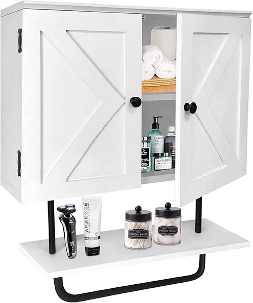 SPACLEAR 26 x 22''Bathroom Wall Cabinet,Large Capacity Bathroom Cabinet Wall Mounted,Over The Toilet Space Saver Storage Cabinet,Medicine Cabinet with 2 Barn Door,Towels Bar and Adjustable Shelf,White