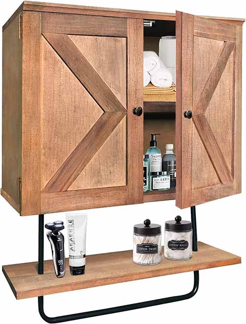 Spaclear 26 x 22'' Bathroom Wall Cabinet,Large Capacity Wall Mounted Bathroom Cabinet,Space Saver Storage Cabinet,Kitchen Medicine Cabinet with 2 Barn Door,Towels Bar and Adjustable Shelf,Rustic Brown